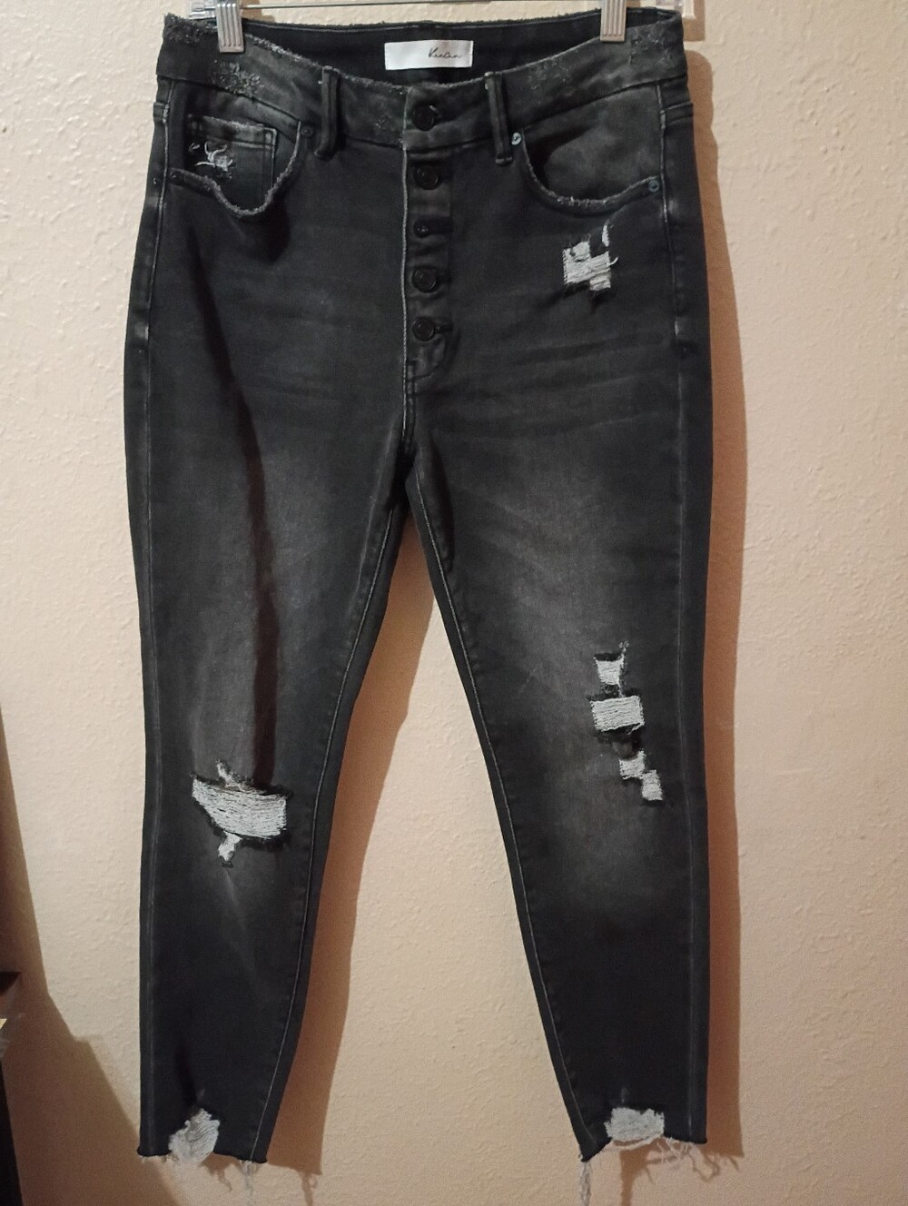 Kan Can Size 11 Black Distressed High-Rise Button-Fly Skinny Jeans